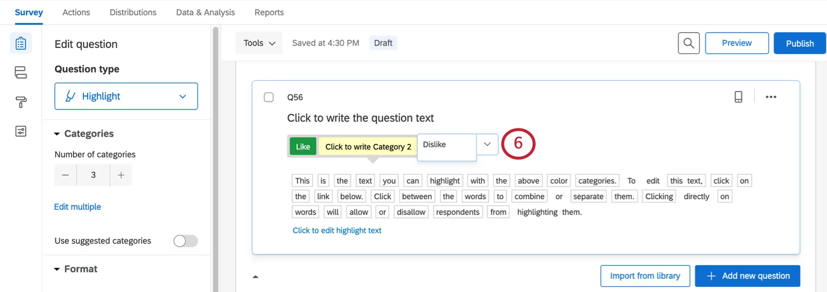 Show clicking into a category to edit its text