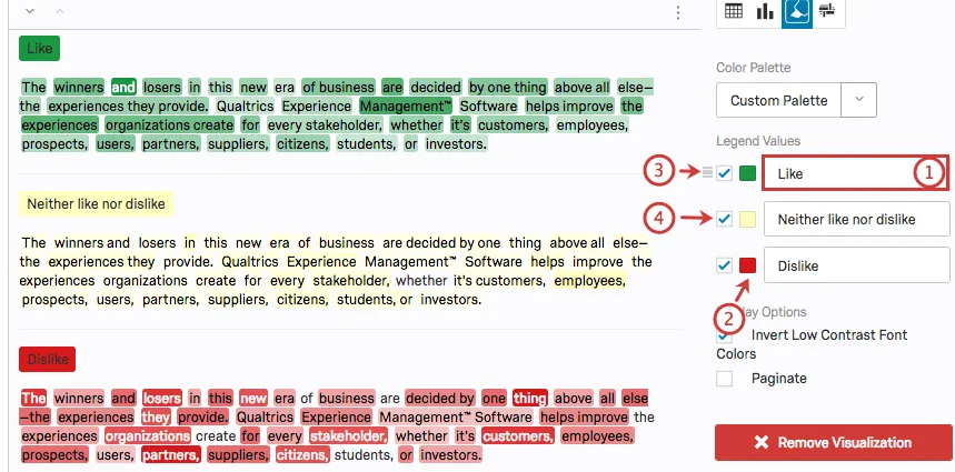 legend values on the editing pane determine colors and order of the options