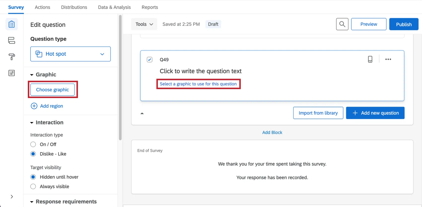 Choose Graphic on the question editing pane; other text right on question where the image will be once uploaded