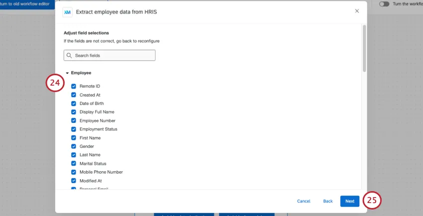 selecting fields to include