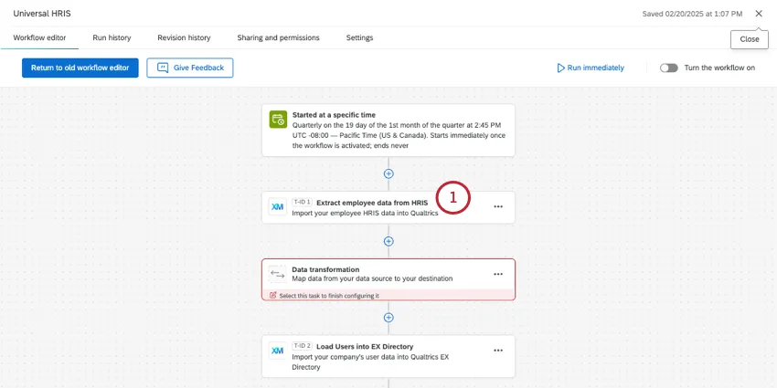 back in workflow, the HRIS task is highlighted