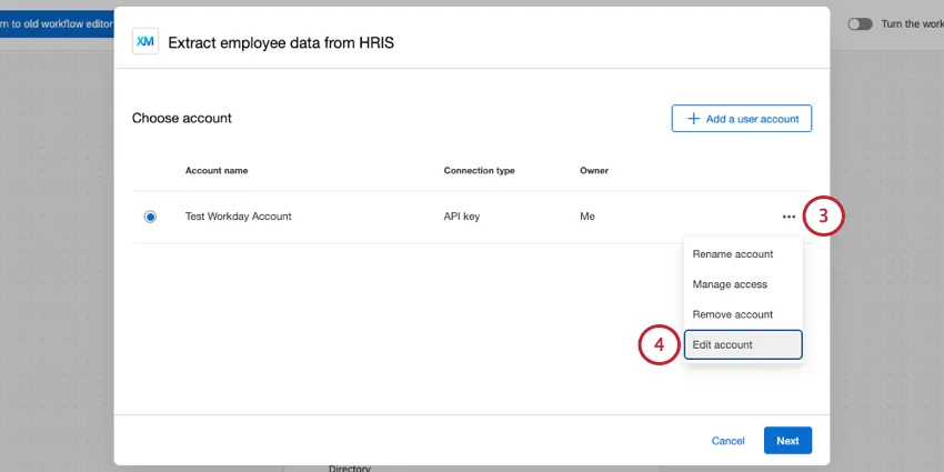 menu appears when you click dots next to your account
