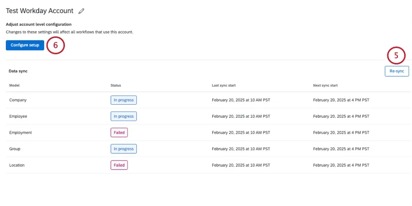 new window where you can configure setup, see data syncs, and more