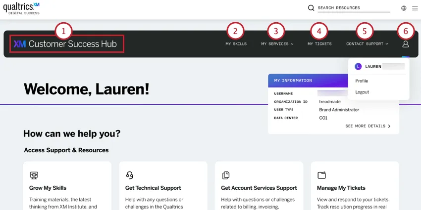 o banner de navegação na parte superior do hub