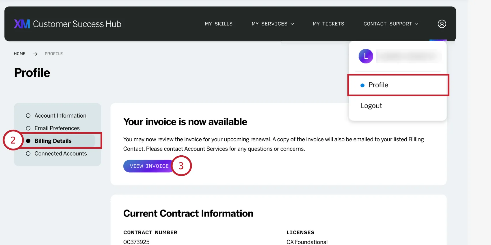 navigating to billing details and clicking view invoice
