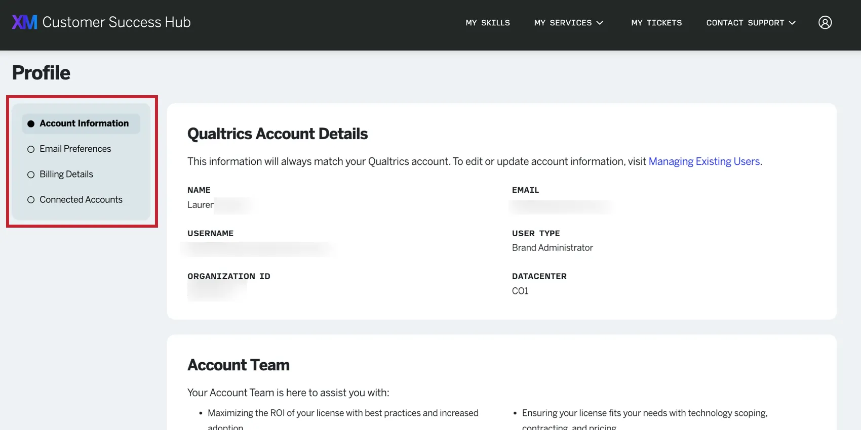 the different tabs in the profile page of the hub