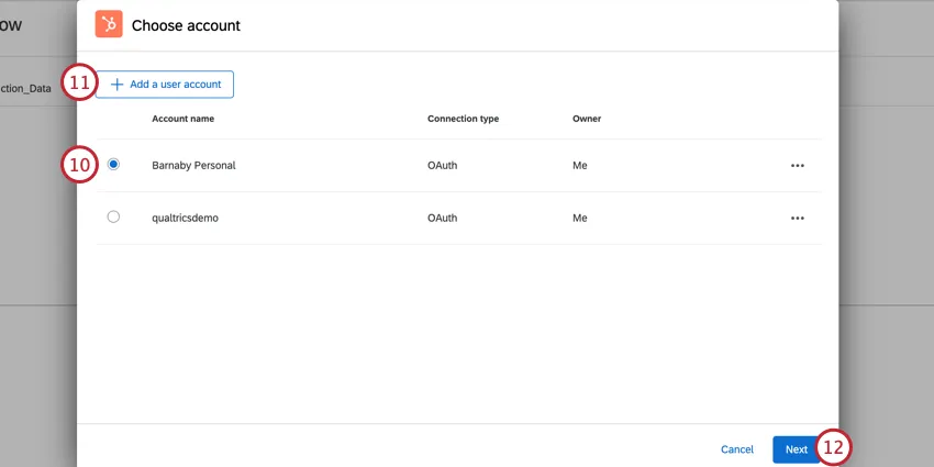 choosing the hubspot account to use