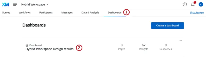 selecting the premade dashboard from the dashboards tab