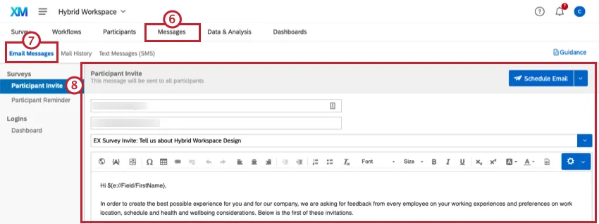 Email message options for distributing the XM solution