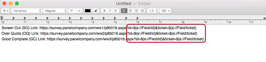 Final redirect link with all appropriate piped text and no dummy text