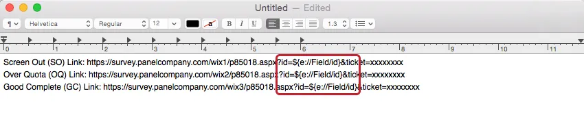 Texto ficticio reemplazado con código de texto canalizado en enlaces de redireccionamiento