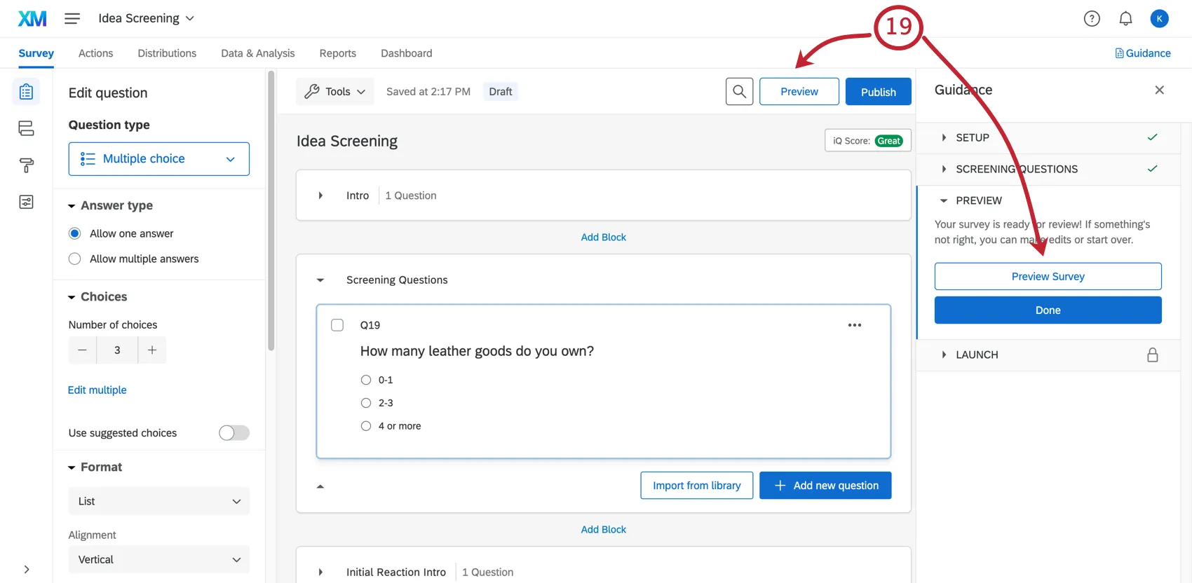 Previewing the survey after publishing