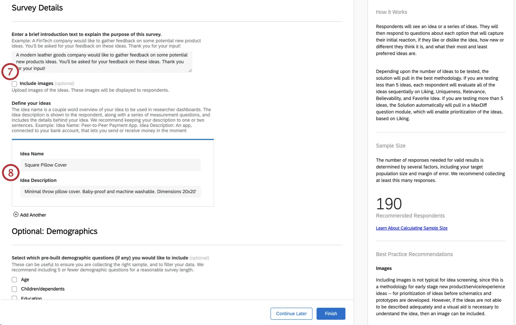 Guided setup for adding an introduction for your participants and adding product ideas