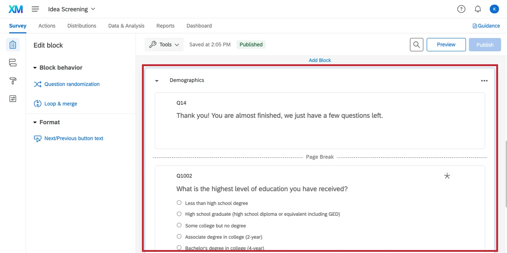Sección de datos demográficos en el Generador de encuestas