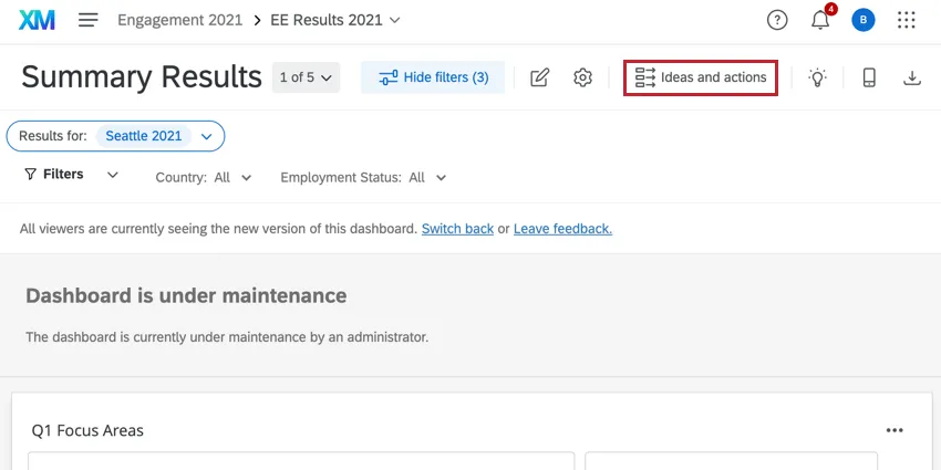 le bouton "idées et actions