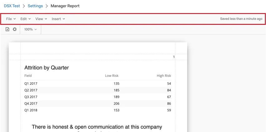 image de la barre doutils en haut dun modèle de rapport