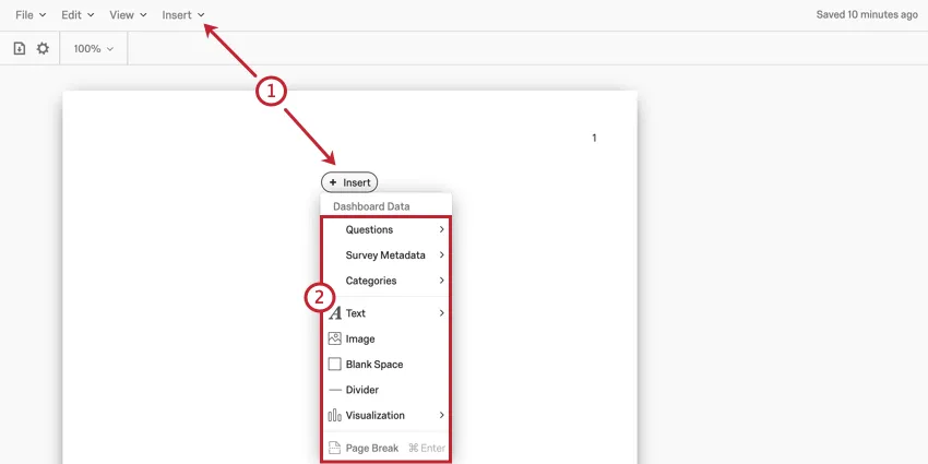 ツールバーの挿入ボタンとレポート本体の画像