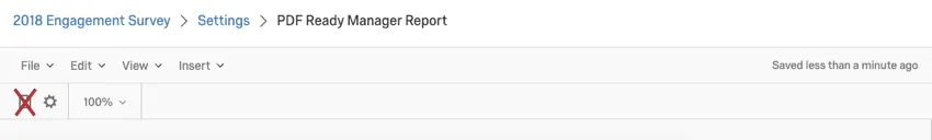 image of the export button in the report toolbar. a large red X is over the button since it should not be used to export the report for other users