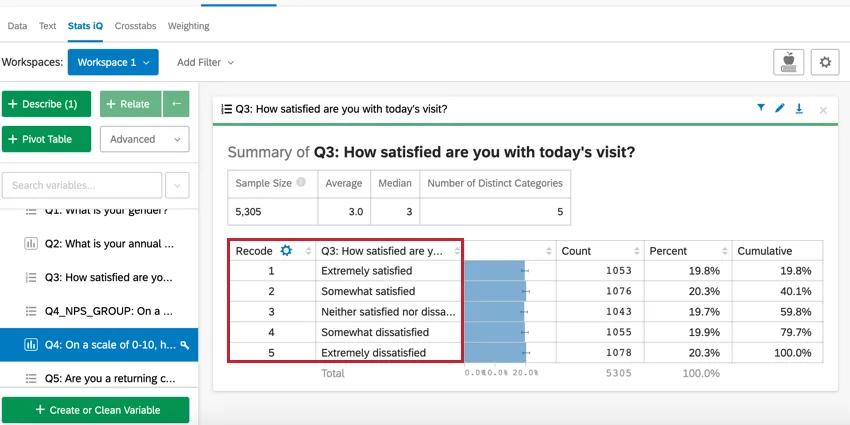 recode values are now in the describe card next to each variable value