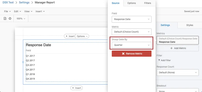 image of the group date by option when selecting a data field