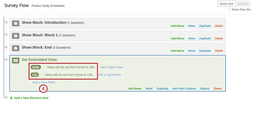 an embedded data element with 2 fields corresponding to our query string