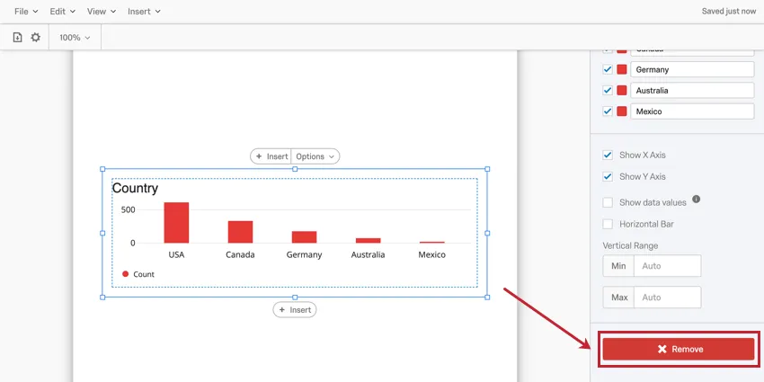 imagem do botão remover no painel de edição de uma visualização