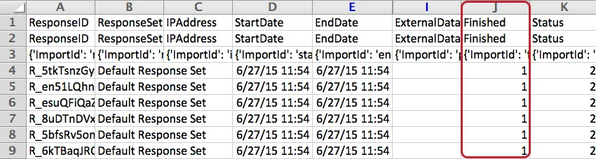 A CSV with the Finish column