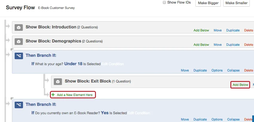 añadir a continuación y agregar nuevos botones de elemento
