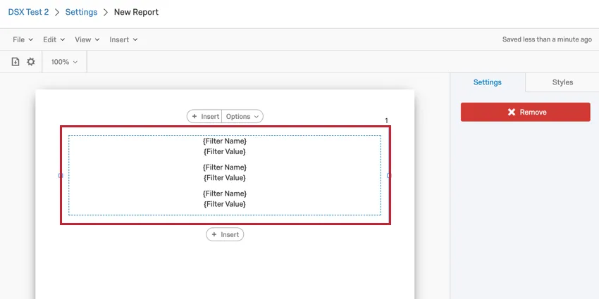 image dun résumé de filtre inséré dans un rapport