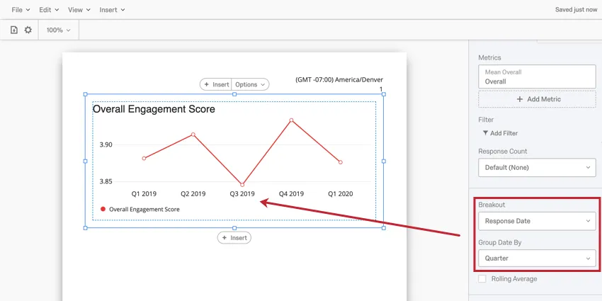image of a line chart being broken out by response date. the dates are grouped by quarter