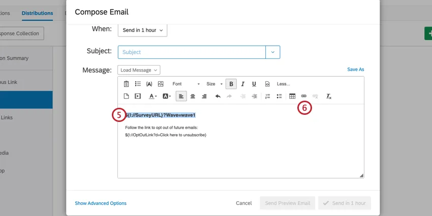 resalte la URL en el editor de correo electrónico y haga clic en el botón de hipervínculo para hiperenlazar la URL