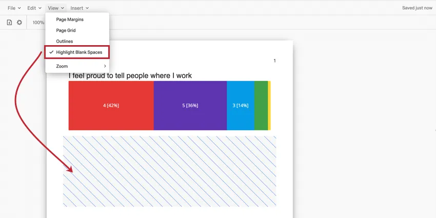 image of the highlight blank spaces option. a blank space is now highlighted in the report