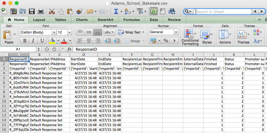 Vue densemble de lexportation de données CSV ouvertes dans une feuille de calcul