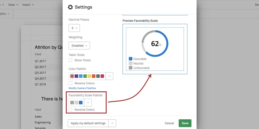 image of the favorability scale palette in the report global settings