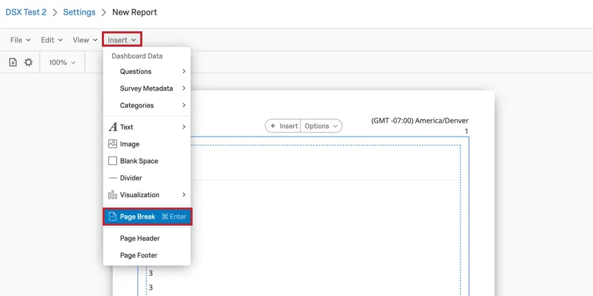 image de loption saut de page dans le menu dinsertion