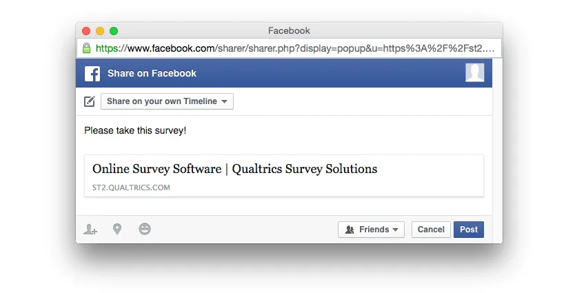 Composed Facebook post with survey included prior to posting