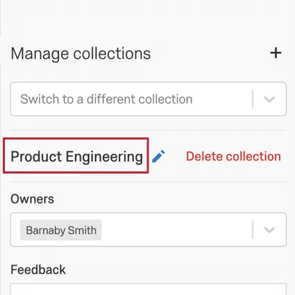 image du panel de gestion des collections avec la collection sélectionnée surlignée