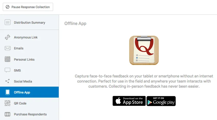 Offline App page selected from the lefthand pane of of the Distributions tab