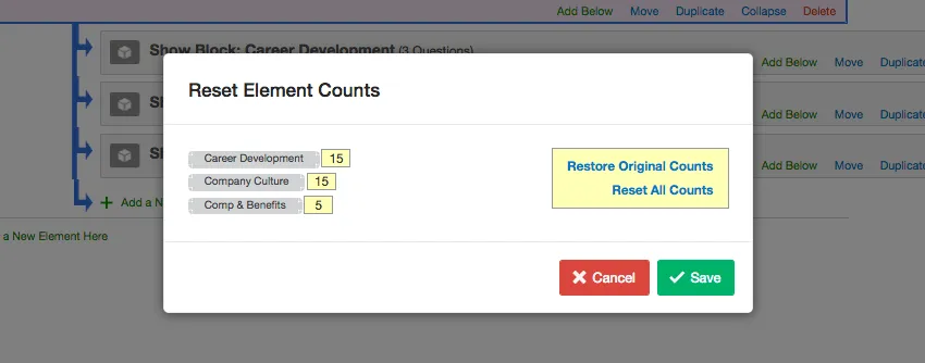 window with each block indicated in gray with a yellow box where you type the count for each block