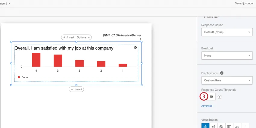 image of the response count threshold that will appear once a custom rule is set for display logic
