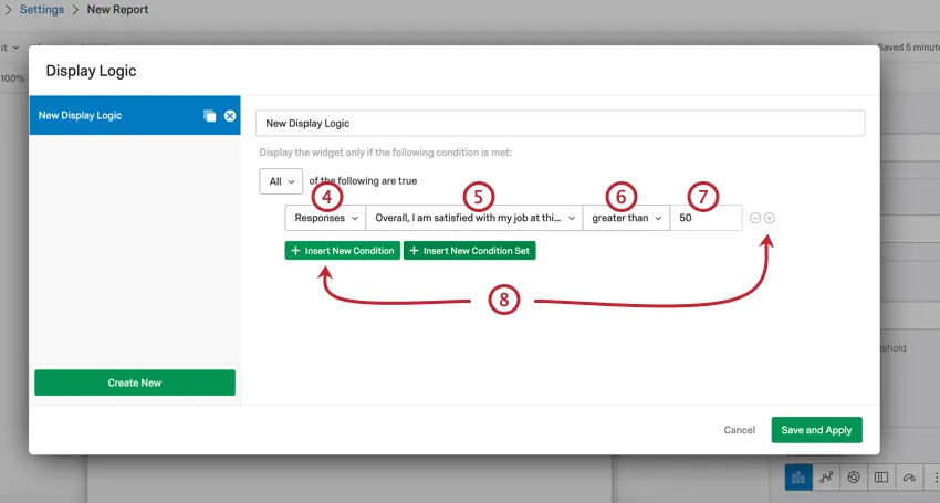 image of the display logic editor. Display logic is created using logic sets based on responses to questions, employee metadata, and more.