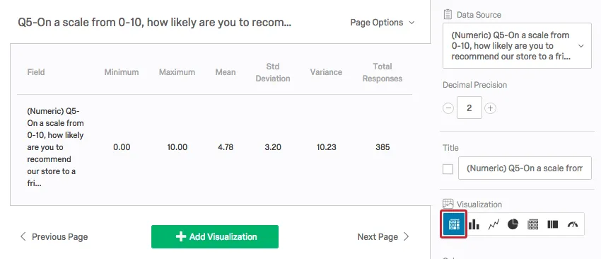 Statistics Table with icon indicated to the right