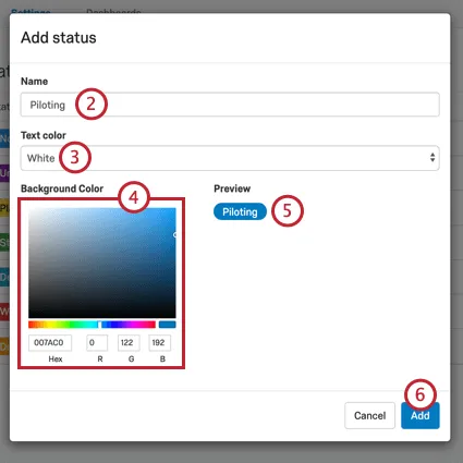 image of the add status window
