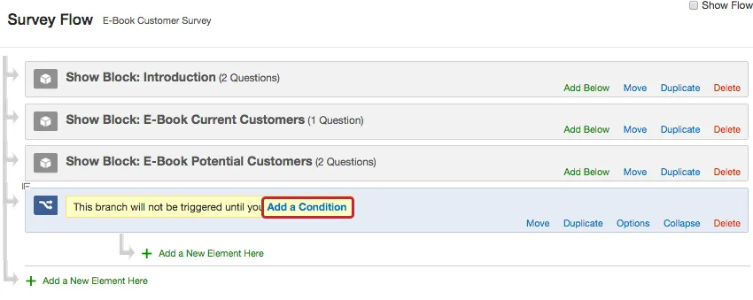 Add a Condition button towards the center of the new branch