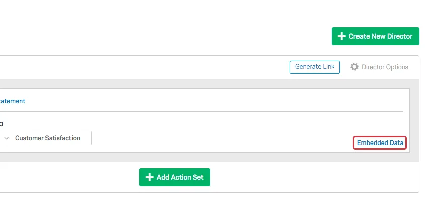 Embedded Data option in bottom-right corner of action set
