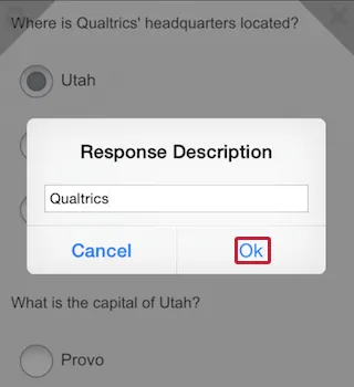 Ok button within Response Description pop-up