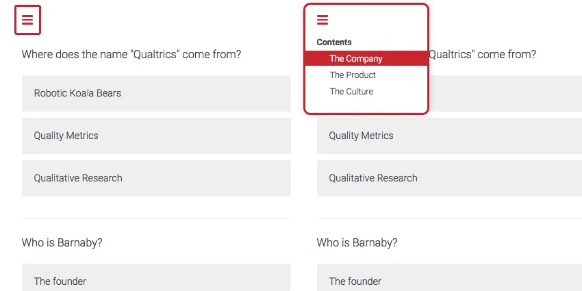 licona in alto a sinistra consente di accedere nuovamente alla lista dei contenuti