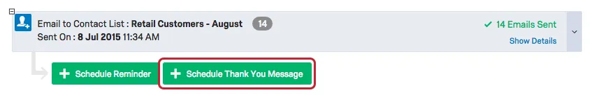Schedule Thank You email button under distribution