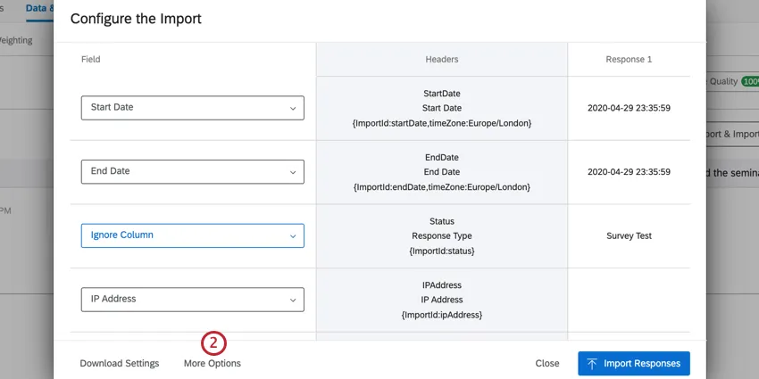 click more options to load your response mapping settings