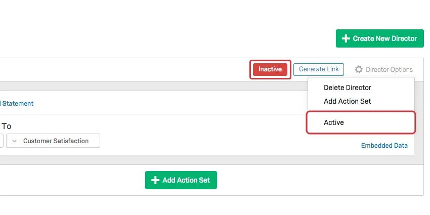 Bouton inactif affiché en haut de lensemble dactions
